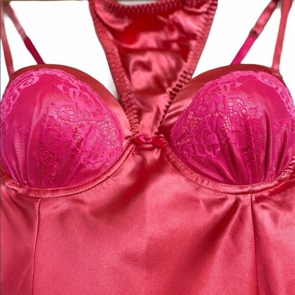 APT 9 Intimates Coral Pink Lace Overlay Babydoll - Picture 2 of 4